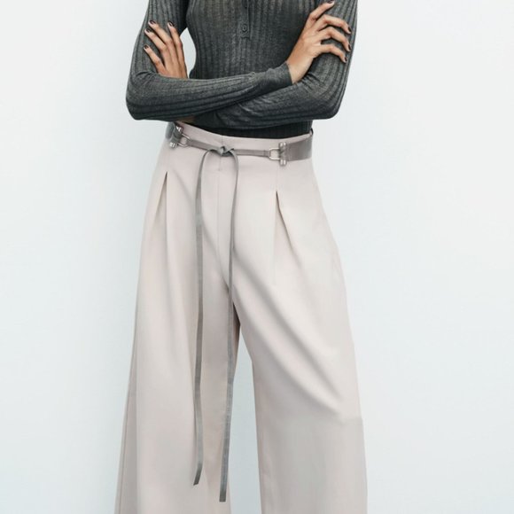 ZARA 100% LEATHER BLACK STRAP DETAIL LEATHER BELT
